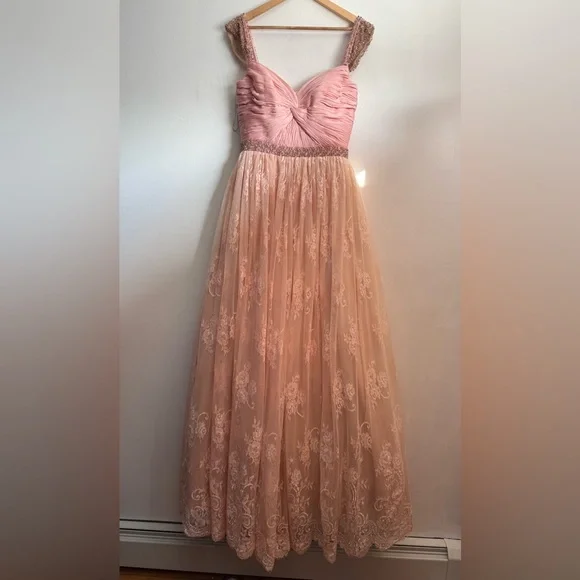 Sherri Hill Blush Pink /Orange Beaded Ballgown Size 10